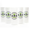 Five cylindrical white containers with green and black labels, each labeled 'ARK' and 'All-in-one heirloom seed kit'.