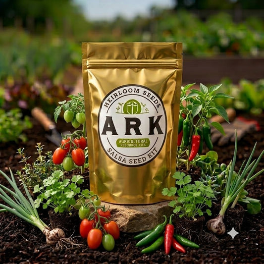 A sealed, gold-colored pouch with the ARK brand logo, labeled as a Salsa Seed Kit.