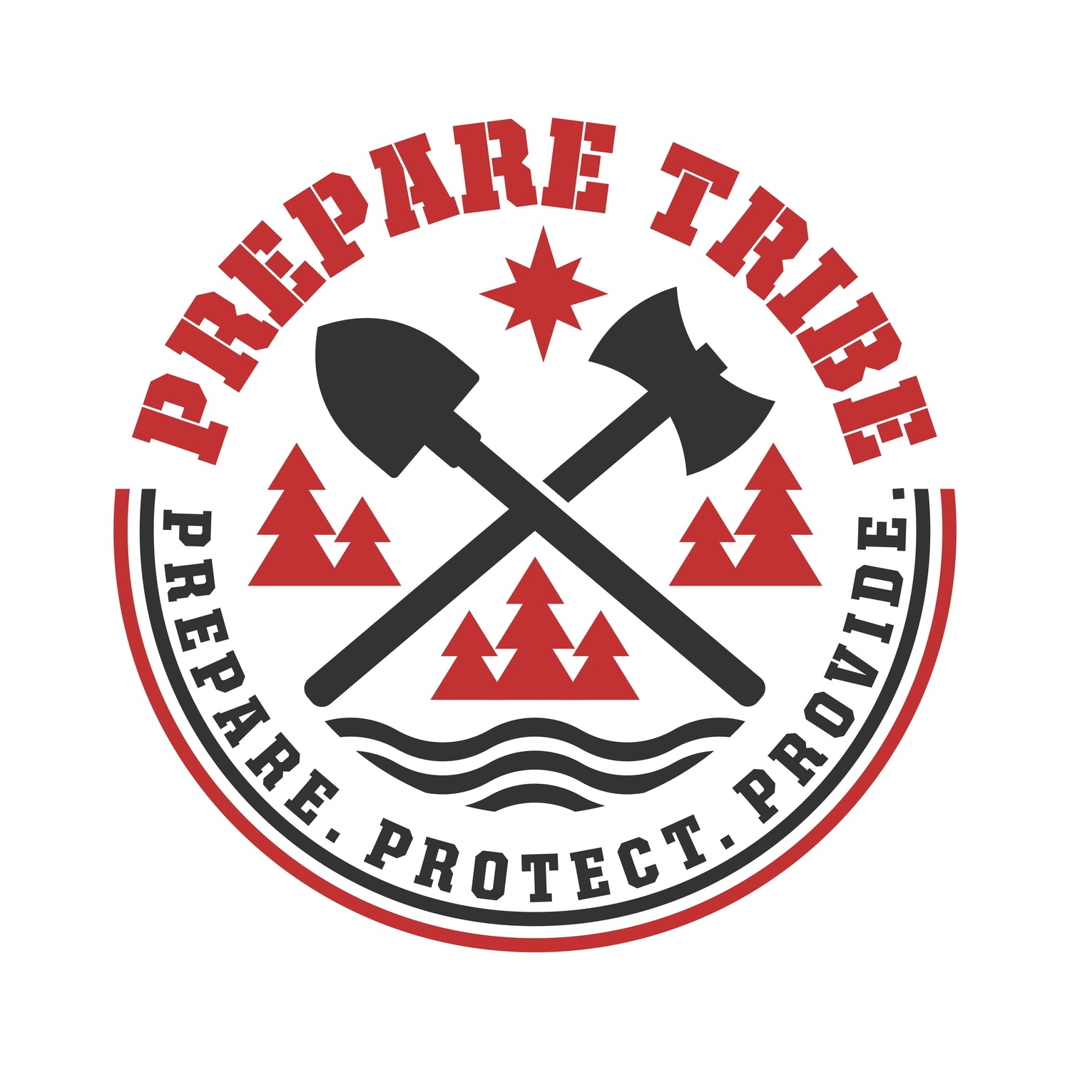 Logo of Prepare Tribe featuring graphical elements such as a seed, a water droplet, and a shelter, with the brand's name and the tagline 'Prepare. Protect.