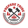 Logo of Prepare Tribe featuring graphical elements such as a seed, a water droplet, and a shelter, with the brand's name and the tagline 'Prepare. Protect.