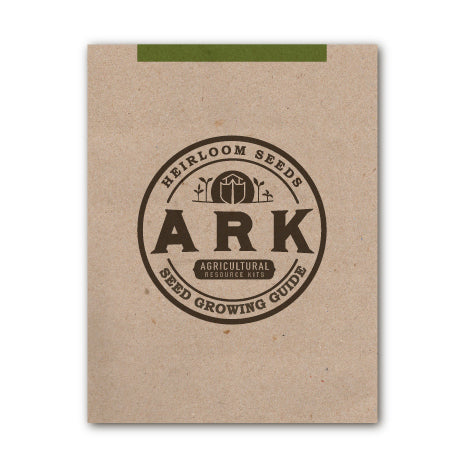 A cover image of the 'ARK Heirloom Seeds' growing guide, featuring a brown background with the ARK logo in the center.
